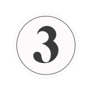 A black number three is centered within a circle on a white background.